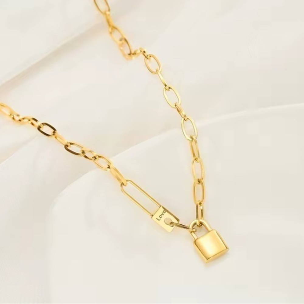 18K Gold Plated Chain Necklace with Padlock Pendant